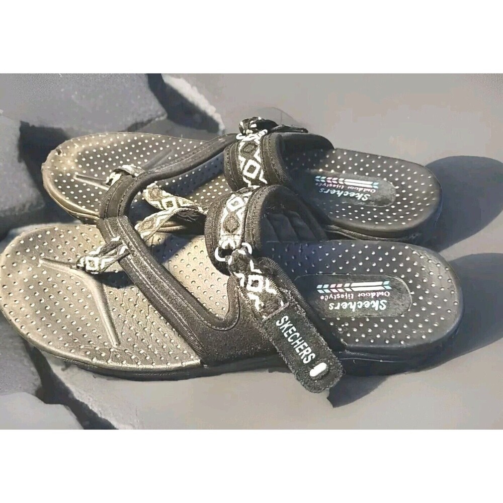 Skechers Sz‎ 9 Outdoor Lifestyle Reggae Trailway Black Toe Ring Sandal Women A16
